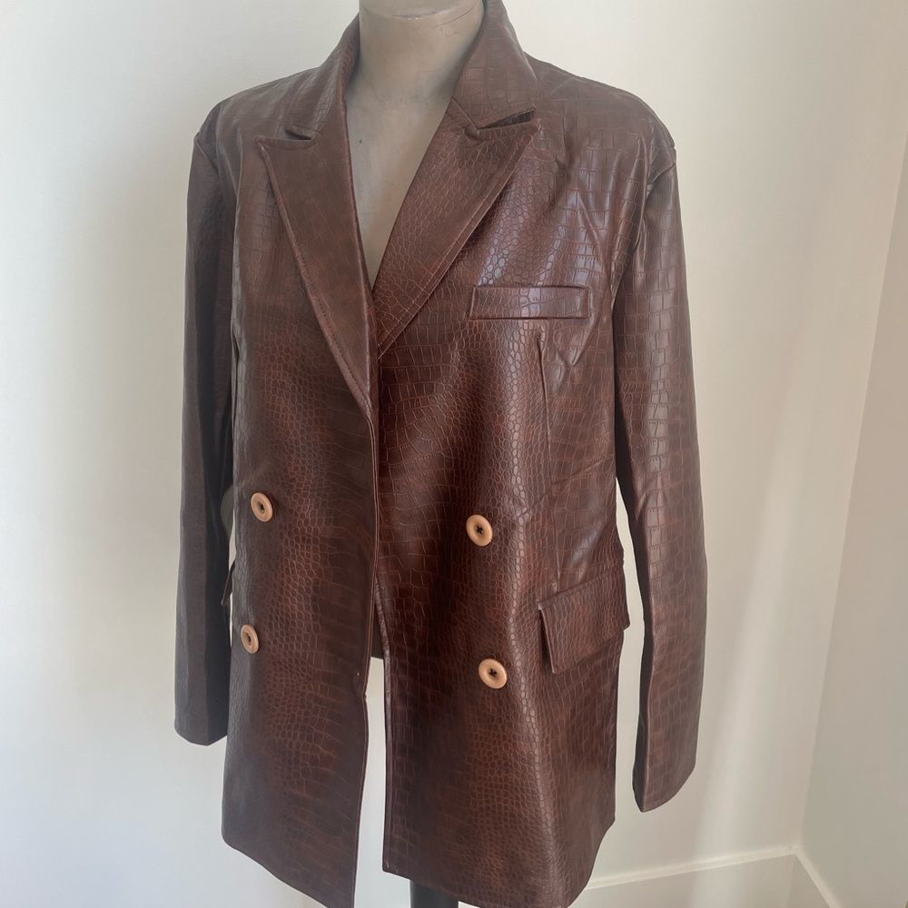 Vintage style brown croc leather blazer